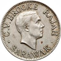 Sarawak coin 10 Cents - Charles Vyner Brooke (1920 - 1934) obverse obverse of 10 Cents - Charles Vyner Brooke (1920 - 1934) coin with KM# 16 from Sarawak. Inscription: C.V.BROOKE RAJAH · SARAWAK ·