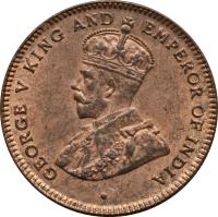 obverse of 1/4 Cent - George V (1916) coin with KM# 27 from Straits Settlements. Inscription: · GEORGE V KING AND EMPEROR OF INDIA