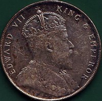 obverse of 1 Dollar - Edward VII (1907 - 1909) coin with KM# 26 from Straits Settlements. Inscription: EDWARD VII KING & EMPEROR