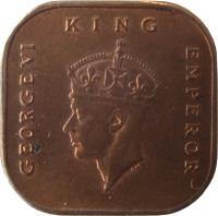 obverse of 1 Cent - George VI - Smaller (1943 - 1945) coin with KM# 6 from Malaya. Inscription: GEORGE VI KING EMPEROR