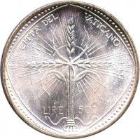 Vatican City coin 500 Lire - Paulus VI (1968) reverse reverse of 500 Lire - Paulus VI (1968) coin with KM# 107 from Vatican City. Inscription: CITTA' DEL VATICANO LIRE 500