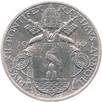 obverse of 10 Centesimi - Pius XII (1939 - 1941) coin with KM# 23 from Vatican City. Inscription: PIVS · XII · PONTIFEX · MAXIMUS · ANNO · I · 19 40