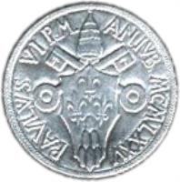 obverse of 1 Lira - Paul VI - Holy Year (1975) coin with KM# 124 from Vatican City. Inscription: PAVLVS VI P.M. ANUVB MCMLXXV