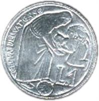 reverse of 1 Lira - Paul VI - Holy Year (1975) coin with KM# 124 from Vatican City. Inscription: CITTA' DEL VATICANO L.1