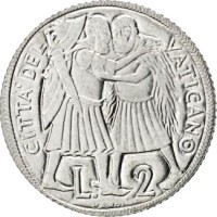 Vatican City coin 2 Lire - Paul VI - Holy Year (1975) reverse reverse of 2 Lire - Paul VI - Holy Year (1975) coin with KM# 125 from Vatican City. Inscription: CITTA' DEL VATICANO L. 2