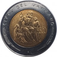 Vatican City coin 500 Lire - John Paul II - Education (1982) reverse reverse of 500 Lire - John Paul II - Education (1982) coin with KM# 166 from Vatican City. Inscription: CITTA' DEL VATICANO L. 500