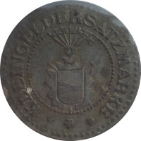 Germany coin 10 Pfennig - Neumünster (Private, Schleswig-Holstein, Bankverein) (1917 - 1920) obverse obverse of 10 Pfennig - Neumünster (Private, Schleswig-Holstein, Bankverein) (1917 - 1920) coin with F# 368.2 from Germany. Inscription: KLEINGELDERSATZMARKE