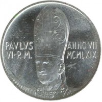 Vatican City coin 500 Lire - Paulus VI (1969) obverse obverse of 500 Lire - Paulus VI (1969) coin with KM# 115 from Vatican City. Inscription: PAVLVS ANNO VII VI P.M. MCMLXIX