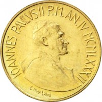 obverse of 20 Lire - John Paul II (1982) coin with KM# 162 from Vatican City. Inscription: IOANNES PAVLVS II P.M. AN.IV MCMLXXXII