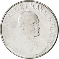 Vatican City coin 50 Lire - John Paul II (1989) obverse obverse of 50 Lire - John Paul II (1989) coin with KM# 215 from Vatican City. Inscription: IOANNES PAVLVS.II P.M.AN.XI. MCMLXXXIX