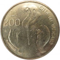 reverse of 200 Lire - John Paul II (1983) coin with KM# 174 from Vatican City. Inscription: CITTA' DEL VATICANO L. 200 R N. MORELLI