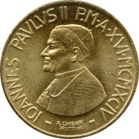 obverse of 200 Lire - John Paul II (1994) coin with KM# 256 from Vatican City. Inscription: IOANNES PAVLVS II P.M A XVI MCMXCIV A. CANEVARI DRUTTI INC.