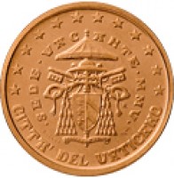 obverse of 2 Euro Cent - Sede Vacante (2005) coin with KM# 366 from Vatican City. Inscription: CITTA' DEL VATICANO · SEDE · VACANTE · MMV · R D. LONGO LDS INC. CARITAS ET VERITAS