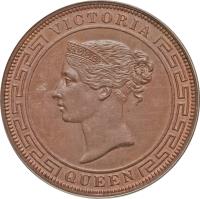 obverse of 5 Cents - Victoria (1870 - 1892) coin with KM# 93 from Ceylon. Inscription: VICTORIA QUEEN