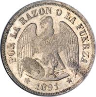 Chile coin 1 Peso (1867 - 1891) obverse obverse of 1 Peso (1867 - 1891) coin with KM# 142 from Chile. Inscription: POR LA RAZON O LA FUERZA