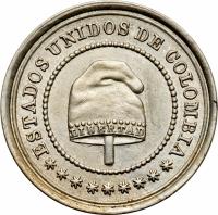 obverse of 2 1/2 Centavos (1881) coin with KM# 180 from Colombia. Inscription: ESTADOS UNIDOS DE COLOMBIA