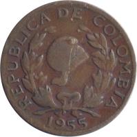 obverse of 5 Centavos - With date (1942 - 1966) coin with KM# 206 from Colombia. Inscription: REPUBLICA DE COLOMBIA 1964