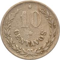 reverse of 10 Centavos - Leprosarium Coinage (1921) coin with KM# L12 from Colombia. Inscription: 10 CENTAVOS RH