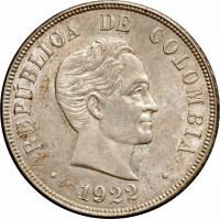 obverse of 50 Centavos (1916 - 1934) coin with KM# 274 from Colombia.