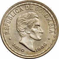 obverse of 20 Centavos - Uprising (1960) coin with KM# 222 from Colombia. Inscription: REPUBLICA DE COLOMBIA 1810 1960