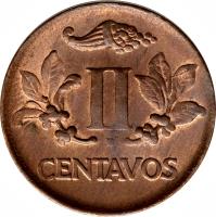 Colombia coin 2 Centavos (1948 - 1950) reverse reverse of 2 Centavos (1948 - 1950) coin with KM# 210 from Colombia. Inscription: II CENTAVOS