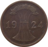 Germany coin 2 Rentenpfennig (1923 - 1924) obverse obverse of 2 Rentenpfennig (1923 - 1924) coin with KM# 31 from Germany. Inscription: A 1924