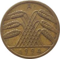 Germany coin 10 Rentenpfennig (1923 - 1925) obverse obverse of 10 Rentenpfennig (1923 - 1925) coin with KM# 33 from Germany. Inscription: A 1925