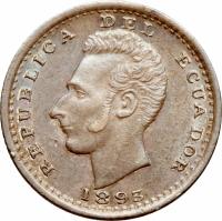 obverse of 1 Décimo (1884 - 1916) coin with KM# 50 from Ecuador. Inscription: REPUBLICA DEL ECUADOR 1893