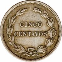 Ecuador coin 5 Centavos (1909 - 1918) reverse reverse of 5 Centavos (1909 - 1918) coin with KM# 60 from Ecuador. Inscription: CINCO CENTAVOS