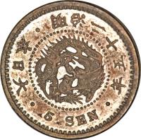 Japan coin 5 Sen - Meiji (1873 - 1892) obverse obverse of 5 Sen - Meiji (1873 - 1892) coin with Y# 22 from Japan. Inscription: 本 日 大 · 年 十 治 明 · 5 SEN ·