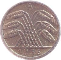 obverse of 5 Reichspfennig (1924 - 1936) coin with KM# 39 from Germany. Inscription: 1926 A
