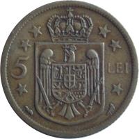 Romania coin 5 Lei - Mihai I (1930) reverse reverse of 5 Lei - Mihai I (1930) coin with KM# 48 from Romania. Inscription: 5 LEI