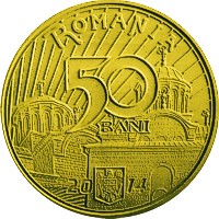 reverse of 50 Bani - Vladislav I Vlaicu (2014) coin from Romania. Inscription: 50 BANI ROMANIA 2014