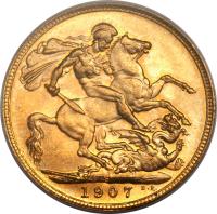 reverse of 1 Sovereign - Edward VII (1902 - 1910) coin with KM# 15 from Australia. Inscription: S B.P. 1907