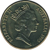 obverse of 1 Dollar - Elizabeth II - Banjo Paterson - 3'rd Portrait (1995) coin with KM# 269 from Australia. Inscription: ELIZABETH II AUSTRALIA 1995 RDM