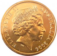 Australia coin 1 Dollar - Elizabeth II - Television - 4'th Portrait (2006) obverse obverse of 1 Dollar - Elizabeth II - Television - 4'th Portrait (2006) coin with KM# 805 from Australia. Inscription: ELIZABETH II AUSTRALIA 2006 IRB