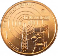 Australia coin 1 Dollar - Elizabeth II - Television - 4'th Portrait (2006) reverse reverse of 1 Dollar - Elizabeth II - Television - 4'th Portrait (2006) coin with KM# 805 from Australia. Inscription: FIFTY YEARS OF AUSTRALIAN © TELEVISION 1 DOLLAR