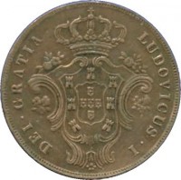 Azores coin 10 Réis - Luiz I - Provincial Coinage (1865 - 1866) obverse obverse of 10 Réis - Luiz I - Provincial Coinage (1865 - 1866) coin with KM# 14 from Azores. Inscription: LUDOVICUS I DEI GRATIA