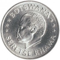 Botswana coin 50 Cents - Independence (1966) obverse obverse of 50 Cents - Independence (1966) coin with KM# 1 from Botswana. Inscription: BOTSWANA J.H. WASER SERETSE KHAMA