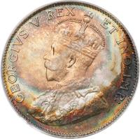 obverse of 25 Cents - George V - Without DEI GRATIA (1911) coin with KM# 18 from Canada. Inscription: GEORGIVS V REX ET IND:IMP: