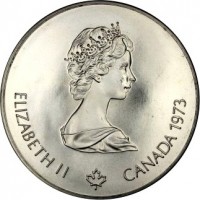 obverse of 5 Dollars - Elizabeth II - Kingston and Sailboats (1973) coin with KM# 84 from Canada. Inscription: ELIZABETH II CANADA 1973