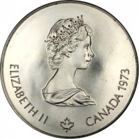 Canada coin 5 Dollars - Elizabeth II - Kingston and Sailboats (1973) obverse obverse of 5 Dollars - Elizabeth II - Kingston and Sailboats (1973) coin with KM# 84 from Canada. Inscription: ELIZABETH II CANADA 1973