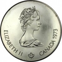obverse of 5 Dollars - Elizabeth II - Map of North America (1973) coin with KM# 85 from Canada. Inscription: ELIZABETH II CANADA 1973