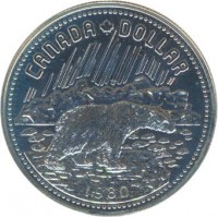Canada coin 1 Dollar - Elizabeth II - Arctic Territories (1980) reverse reverse of 1 Dollar - Elizabeth II - Arctic Territories (1980) coin with KM# 128 from Canada.