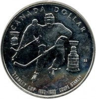 reverse of 1 Dollar - Elizabeth II - Stanley Cup (1993) coin with KM# 235 from Canada. Inscription: CANADA DOLLAR SS STANLEY CUP 1893-1993 COUPE STANLEY
