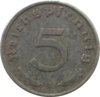 reverse of 5 Reichspfennig (1940 - 1944) coin with KM# 100 from Germany. Inscription: 5 Reichspfennig A