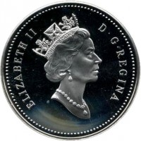 obverse of 1 Dollar - Elizabeth II - RCMP Northern Dog Team Patrol (1994) coin with KM# 251 from Canada. Inscription: ELIZABETH II D · G · REGINA