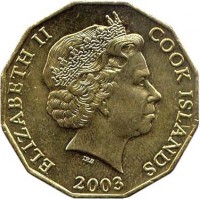 Cook Islands coin 5 Dollars - Elizabeth II - 4'th Portrait (2003) obverse obverse of 5 Dollars - Elizabeth II - 4'th Portrait (2003) coin with KM# 418 from Cook Islands. Inscription: ELIZABETH II COOK ISLANDS 2003