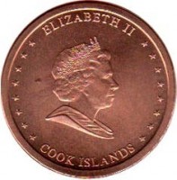 Cook Islands coin 2 Cents - Elizabeth II - 4'th Portrait (2010) obverse obverse of 2 Cents - Elizabeth II - 4'th Portrait (2010) coin with KM# 757 from Cook Islands. Inscription: ELIZABETH II COOK ISLANDS