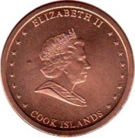 obverse of 2 Cents - Elizabeth II - 4'th Portrait (2010) coin with KM# 757 from Cook Islands. Inscription: ELIZABETH II COOK ISLANDS